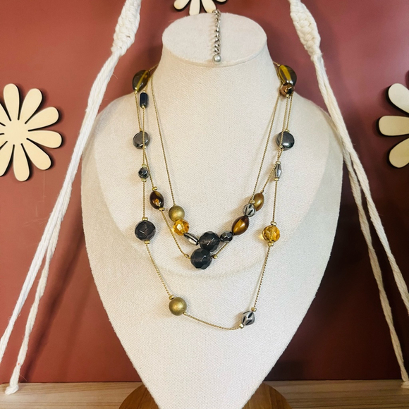 Chico's Beaded Necklace Gold Toned Metal Multicolor Beads Layered Style Jewelry - Picture 1 of 6